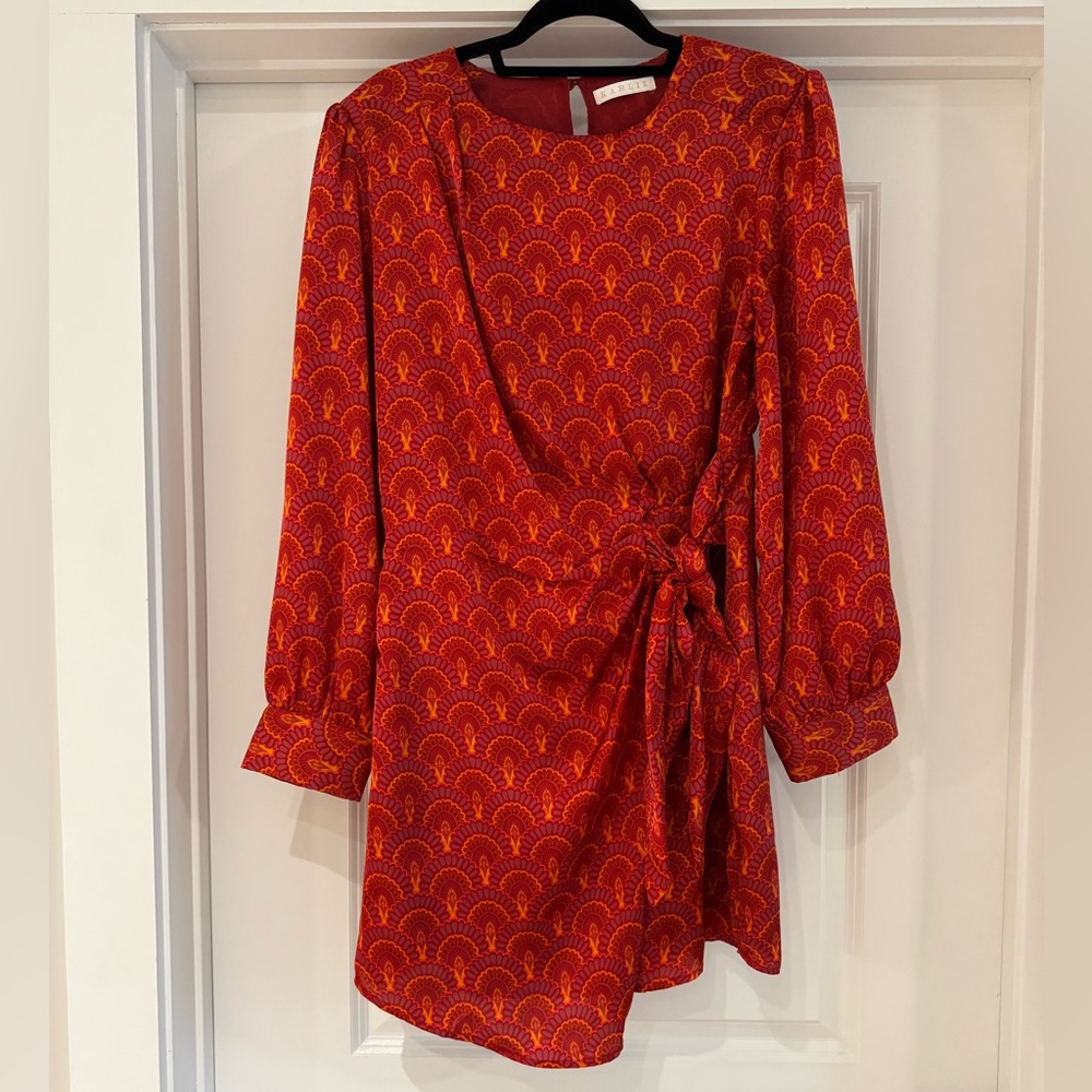 Karlie Vintage Fan Satin Wrap Dress